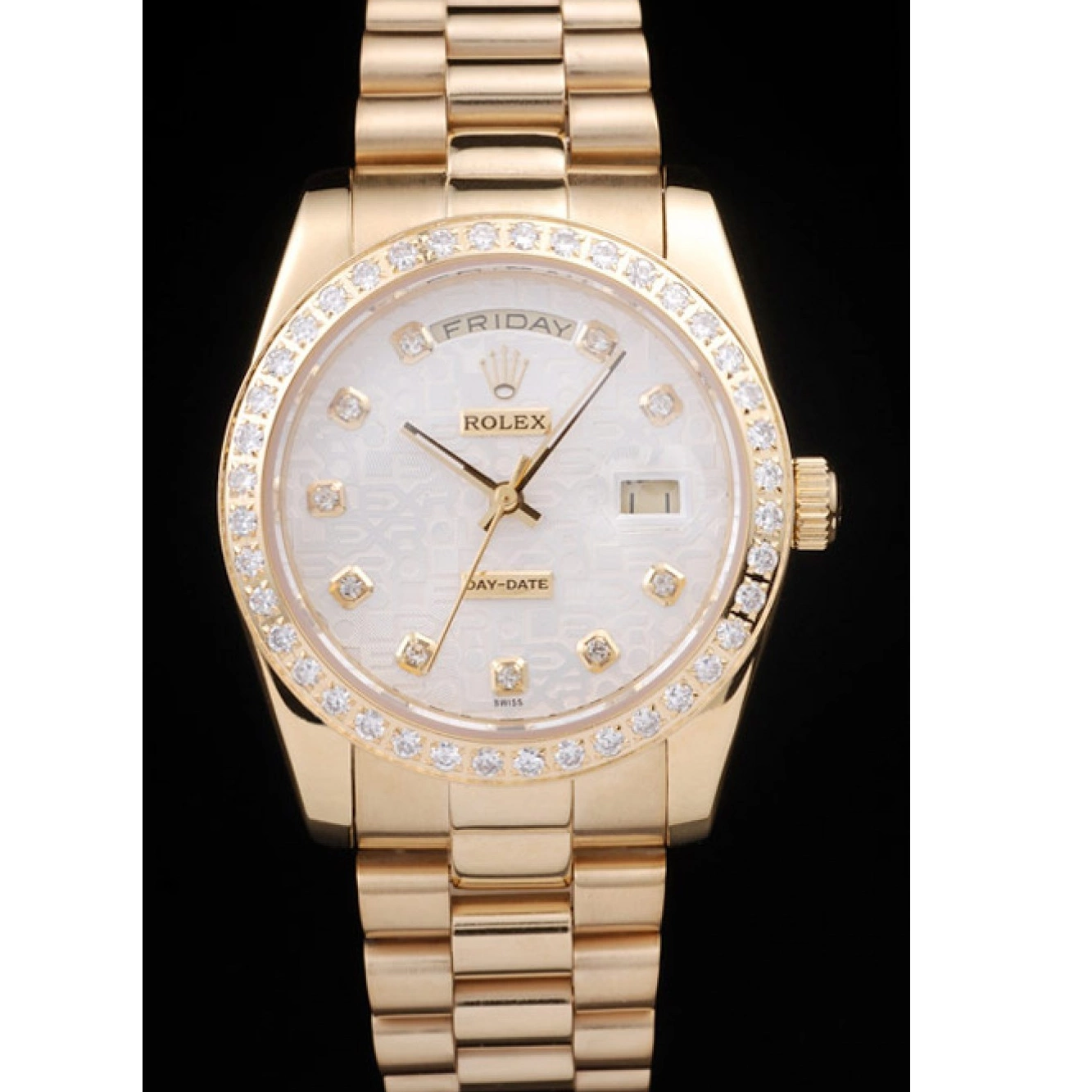 Aaa replica watch Dial 18k Steel Gold Yellow Stainless Rolex Plated White Day-Date 0728